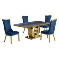 thumbnail image 1 of 5pc. Dining Set with Gray Marble Table and Navy Velvet Chairs, 1 of 4