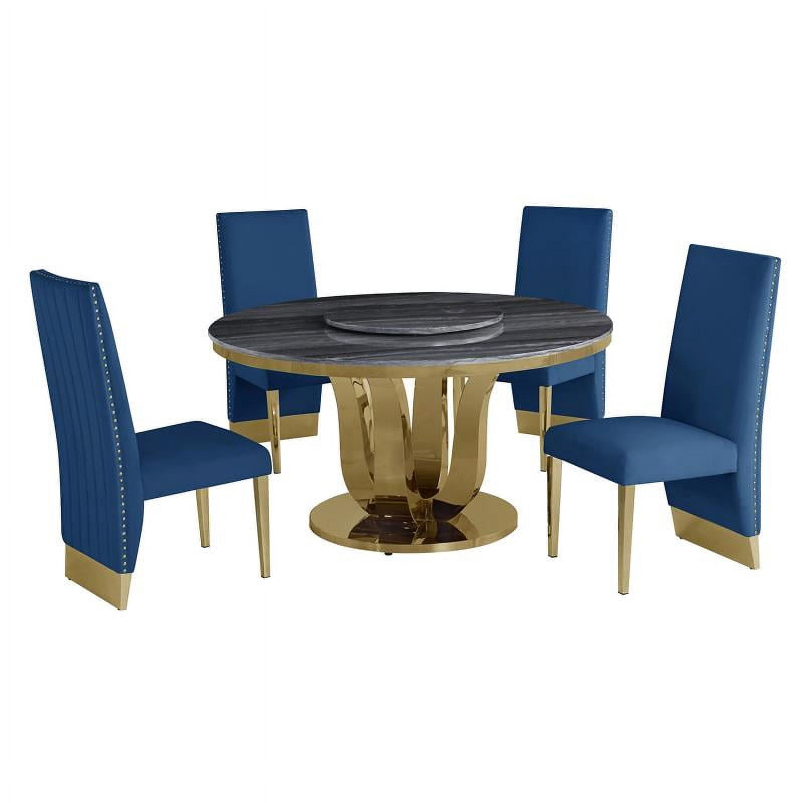 5pc. Dining Set with Gray Marble Table and Navy Velvet Chairs - Walmart.com