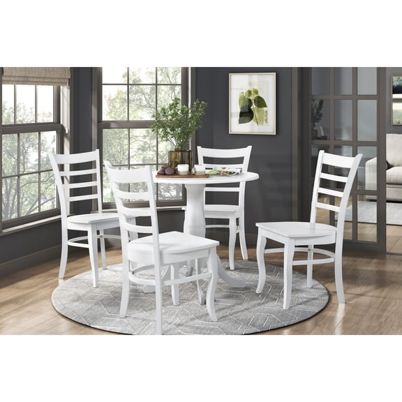 5pc Dining Set with White Wood Table / Accommodates 4 in Kitchen