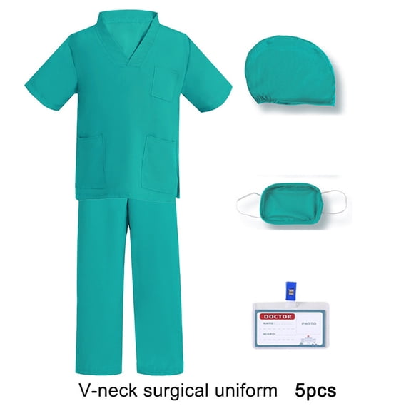 5pc Doctor Costume, Nurse Scrub Set Doctor Coat with Accessories, Doctor Dress Up Cosplay Outfits for Boys Girls 3-12 Years