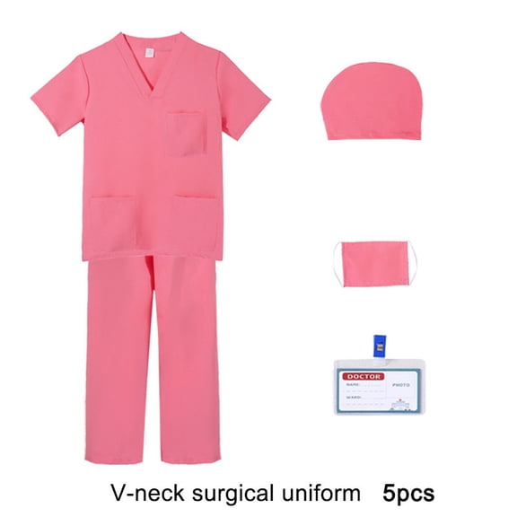 5pc Doctor Costume, Nurse Scrub Set Doctor Coat with Accessories, Doctor Dress Up Cosplay Outfits for Boys Girls 3-12 Years