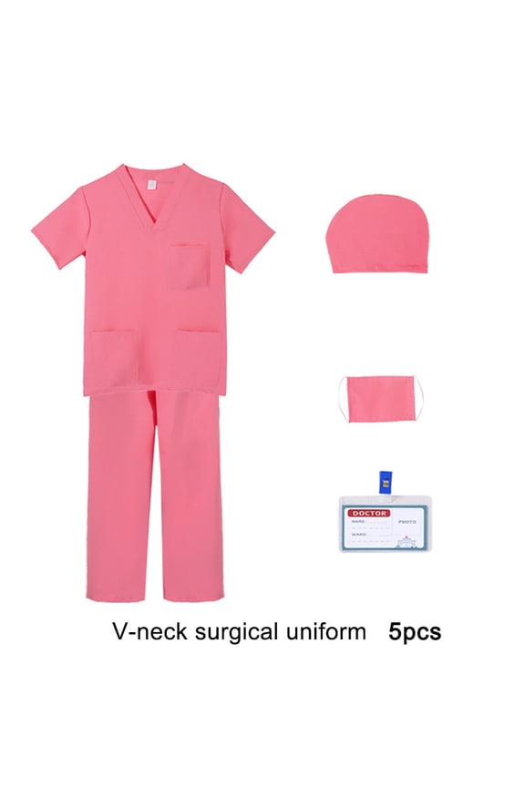 5pc Doctor Costume, Nurse Scrub Set Doctor Coat with Accessories, Doctor Dress Up Cosplay Outfits for Boys Girls 3-12 Years