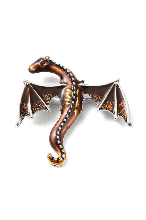 5pc Dragon Alloy Brooch Enamel Pins Silver Saddle Brown 62x58x11mm