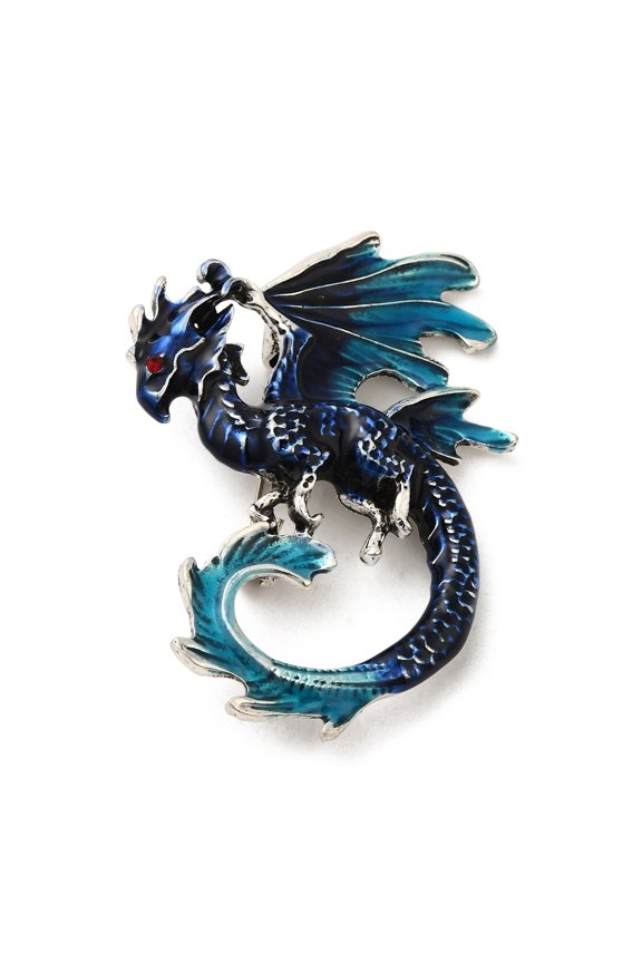 5pc Dragon Enamel Pin Brooches Antique Silver Alloy Rhinestone Badge for Backpack Clothes Turquoise 56x41x17mm Hole: 5x3.5mm
