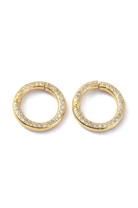 5pc Eco-Friendly Brass Micro Pave Clear Cubic Zirconia Twister Clasps Ring Real 18K Gold Plated 15.5x15.5x3.5mm