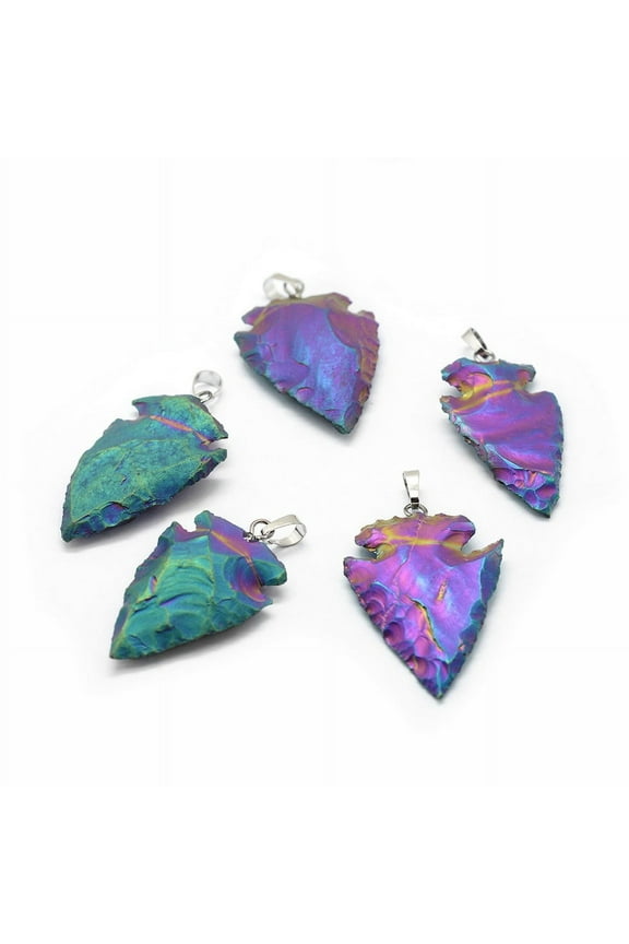 5pc Electroplated Natural Indian Agate Pendants with Brass Findings Arrowhead Platinum Multi-color Plated 36~58x18~30x4~8mm Hole: 5x7mm
