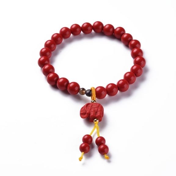 5pc Elephant Cinnabar Mala Bead Bracelets Jewelry Stretch Bracelets Red Inner Diameter: 2-1/8 inch(5.5cm)