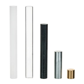 5pc Equal Mass Density Set - Aluminum, Brass, Nylon, Acrylic & Polyvinyl Chloride (PVC) - For Specific Heat, Specific Gravity & Density Experimentation - Eisco Labs