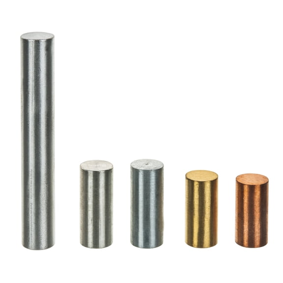 5pc Equal Mass Metal Cylinders Set - Zinc, Copper, Aluminum, Tin & Brass - For Studying the Relationship Between Density & Mass - Eisco Labs