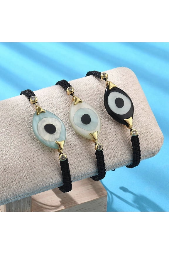 5pc Evil Eye Acrylic Link Bracelets Waxed Nylon Adjustable Bracelets for Couple Friendship with Brass and Cubic Plated Cadmium Free & Lead Free Platinum Mixed Color