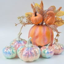 5pc Fall Thanksgiving Pumpkin Set,Artificial Glitter Pumpkin, Fall Mini Sparkly Foam Ornaments ,Realistic Decoration for Diy Crafts Autumn Halloween Harvest Farmhouse Decor,Glitter Mirror Pumpkin