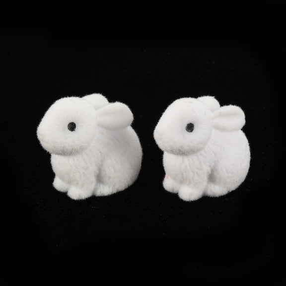 5pc Flocky Plastic Beads Half Drilled Beads Rabbit White 17.5x21x12mm Hole: 1mm