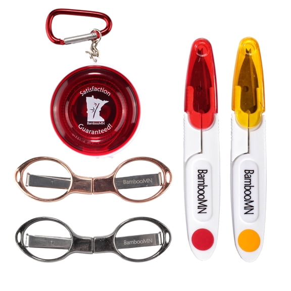 5pc Folding Scissors Set, with 2 Thread Snips and a Fabric Measuring Tape (Rose Gold, Black)