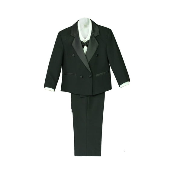 5pc Formal Baby Kid Boy Black Double Breasted Formal Suit Tuxedo Set S-XL 5-7