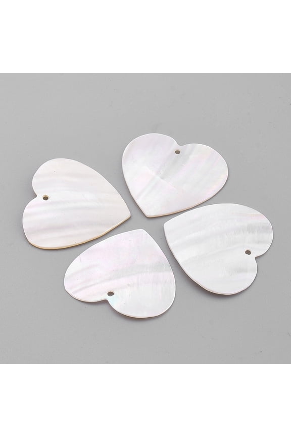 5pc Freshwater Shell Pendants Heart Seashell Color 30.5x32x1~2mm Hole: 1mm