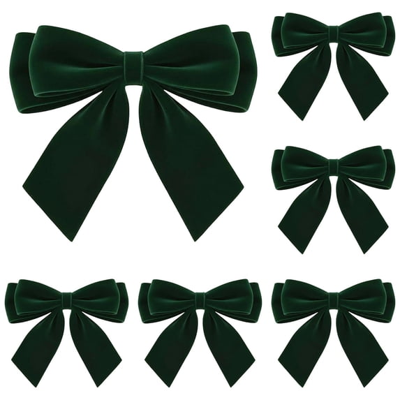 5pc Green Velvet Bows for Mini Christmas Tree Decorating, Small Holiday Accents for Garland, Mantel Displays, Shelves and Seasonal Vignettes, 1.38 x 1.38 in