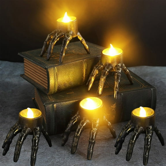 5pc Halloween Spooky Skeleton Hand Candle Flameless Candle Lamp Scary Spooky Candle Halloween Decoration Lights