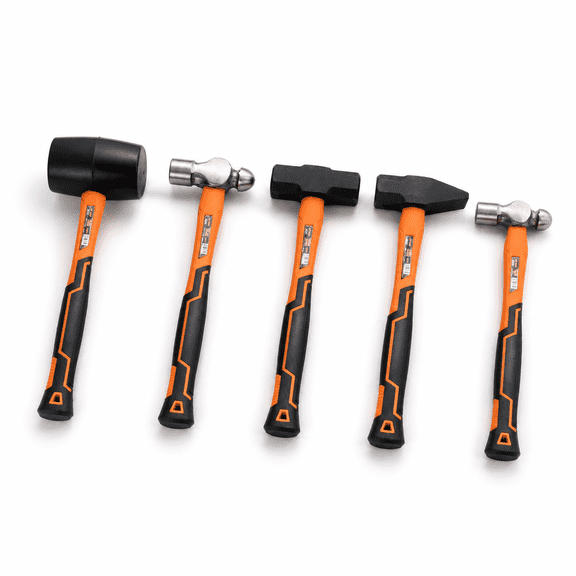 5pc Hammer & Mallet Set, 16oz 32oz Ball-pein, Rubber Mallet, 3lb Sledge Cross-pein, Metal Working