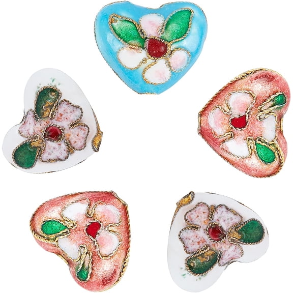 5pc Handmade Cloisonne Beads Heart Mixed Color 13~14x16x8mm