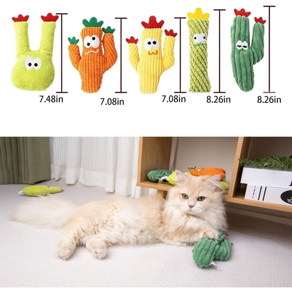 5pc Handmade Soft Cactus Kitten Chew with Catnip, Durable Interactive Set for Indoor Cats & Multi-Cat Households
