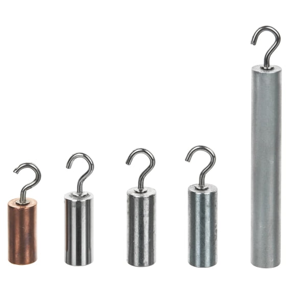 5pc Hooked Metal Cylinders Set - Copper, Tin, Aluminum, Zinc, Stainless Steel - For Density Investigation, Specific Gravity & Specific Heat Experiments - Eisco Labs