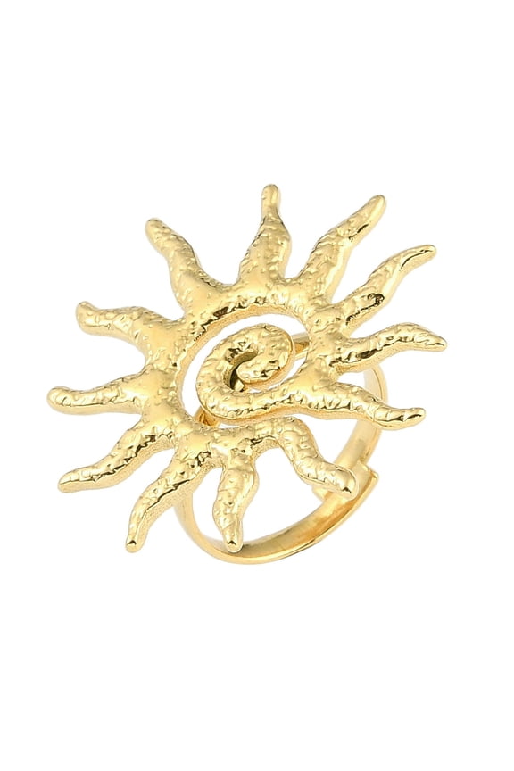 5pc Ion Plating(IP) Textured Sun 304 Stainless Steel Adjustable Rings for Women Golden US Size 7 3/4(17.9mm)