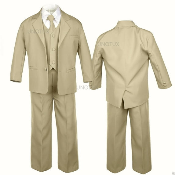 5pc Khaki Baby Toddler Teen Boys Wedding Formal Vest Necktie Tuxedo Suits S-20