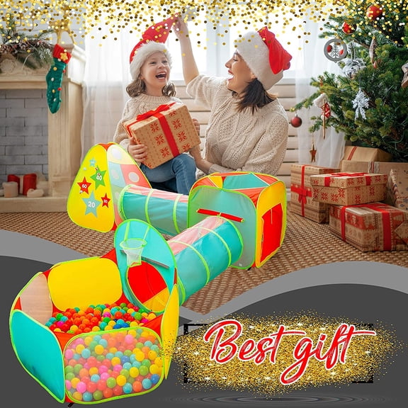 5pc Kids Play Tent for Toddlers with Ball Pit, Crawl Tunnel, Indoor & Outdoor Playhouse, Jungle Gym, Toys for Boys & Girls, Includes Dart Balls, Teepee & Basketball Hoops