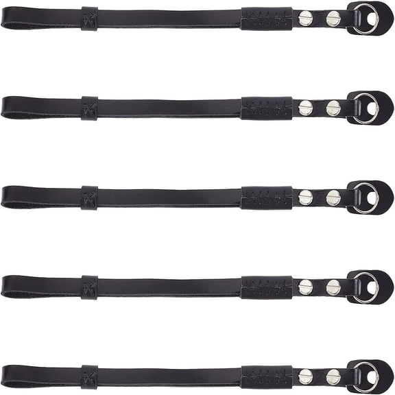5pc Leather Camera Cage Handles Camera Wristlet Straps with Iron Finding Black 255x14x11mm