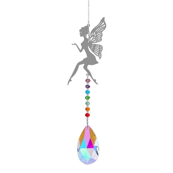 5pc Metal Big Pendant Decorations Hanging Sun Catchers Chakra Theme K9 Crystal Glass Fairy Colorful 42cm