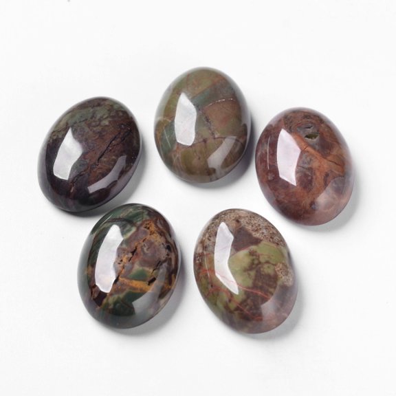 5pc Natural Flower Agate Cabochons Flat Back Oval 25x18x8mm