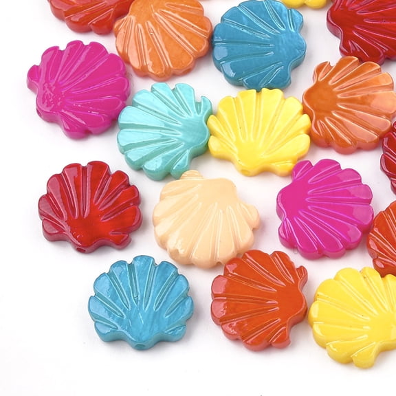 5pc Natural Freshwater Shell Beads Spray Painted Scallop Shell Shape Mixed Color 11.5~12x12.5~13x2~3mm Hole: 0.8mm