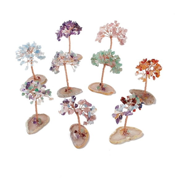 5pc Natural Mixed Stone Chips and Natural Agate with Mixed Stone Pedestal Display Decorations Healing Stone Tree