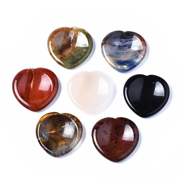 5pc Natural Mixed Stone Thumb Worry Stone Pocket Palm Stones for Healing Reiki Stress Relief Heart Shape 39~40x39~40x5~6mm