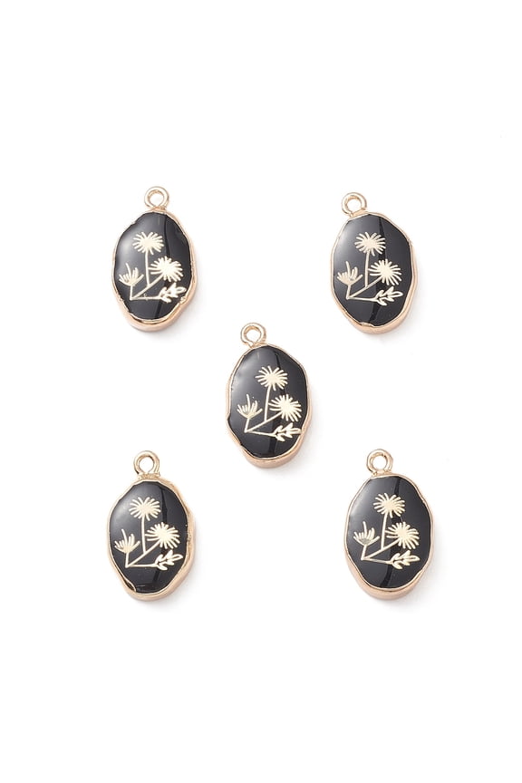 5pc Natural Obsidian Pendants Oval Charms with Golden Brass Edge 22x13x3~5.5mm Hole: 1.8mm