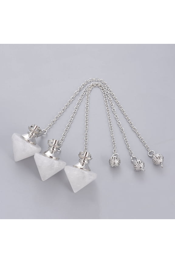 5pc Natural Quartz Crystal Cone Dowsing Pendulums with Brass Findings and Alloy Chain Platinum 210~216x2.5mm Hole: 1.4~1.9x1.6~2mm