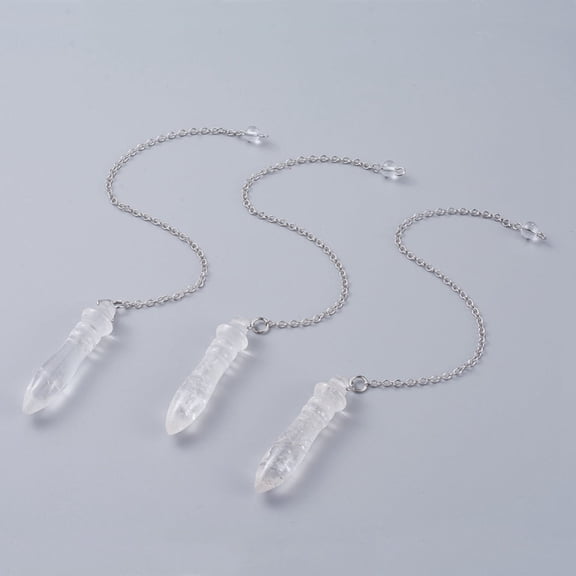 5pc Natural Quartz Crystal Pointed Dowsing Pendulums with Brass Cable Chains 238~255mm Hole: 2.5mm Pendants: 53x12mm