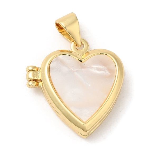 5pc Natural Shell Locket Pendants Rack Plating Real 18K Gold Plated Brass Heart Charms Long-Lasting Plated Lead Free & Cadmium Free 18.5x17x5mm Hole: 4x3.5mm