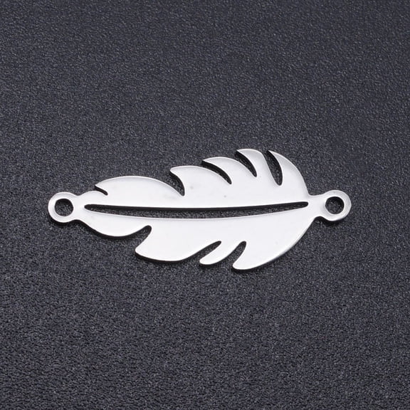 5pc Non-Tarnish 201 Stainless Steel Links connectors Feather Stainless Steel Color 23x9x1mm Hole: 1.4mm