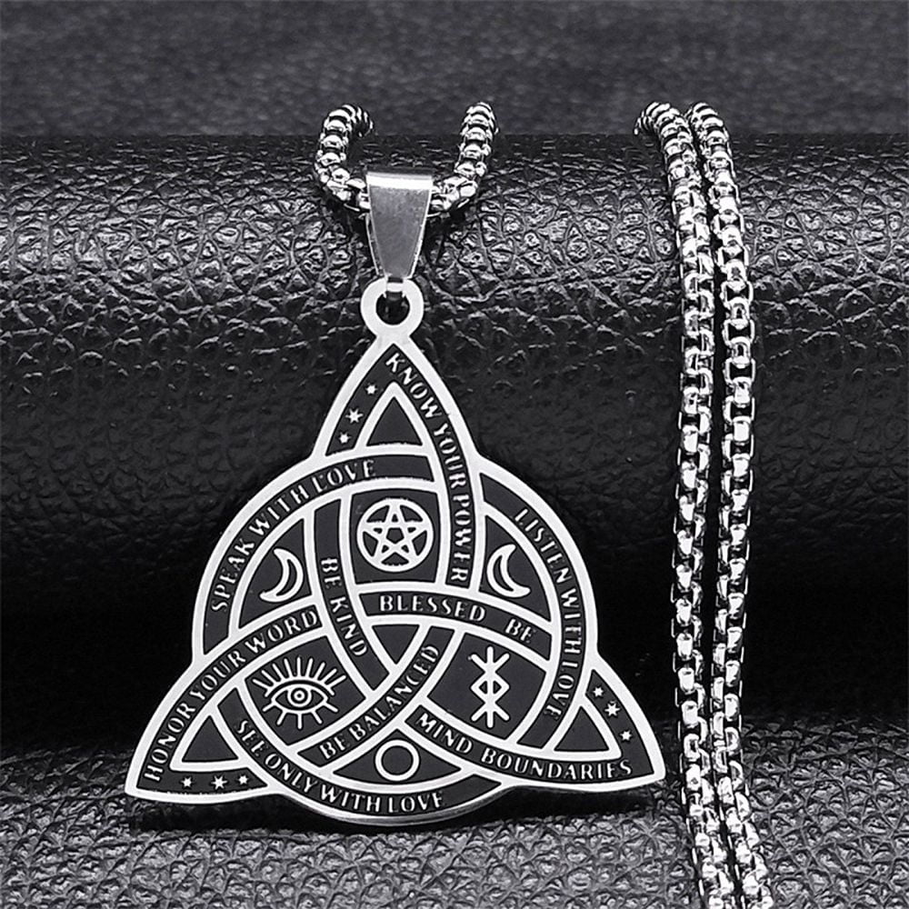 5pc Non-Tarnish 304 Stainless Steel Pendant Necklaces Viking Witch Knot Stainless Steel Color 19.53 inch(49.6cm)