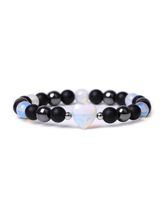 5pc Opalite Heart Beaded Stretch Bracelet 7-1/2 inch(19cm)