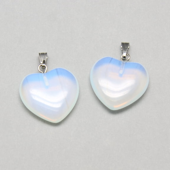 5pc Opalite Pendants with Iron Findings Heart Platinum 21~22x20x4~5mm Hole: 6x2mm DIY