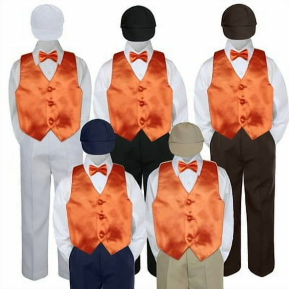 5pc Orange Vest Bowtie Halloween Party Suit Set Baby Boy Toddler Kid Uniform S-7