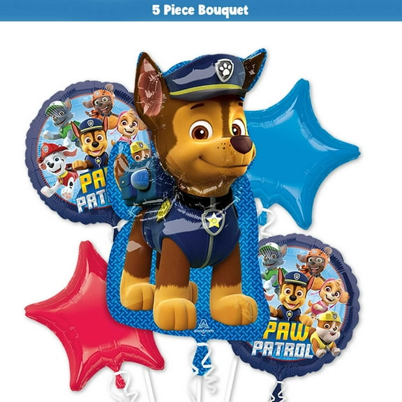 5pc Patrol Chase Deluxe Balloon Bouquet - Birthday Party Decoration Supplies - Foil Bouquet Only - No Number