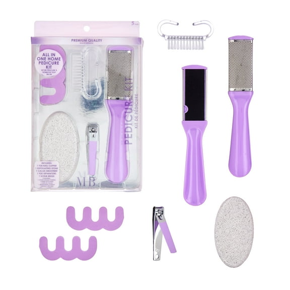 Expressions 5-Piece Purple Pedicure Set for At-Home Dead Skin Removal, Includes Toe Nail Clipper