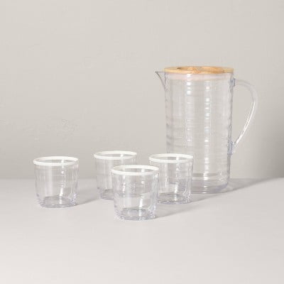 5pc Pitcher Set with 4 Cups White Rim