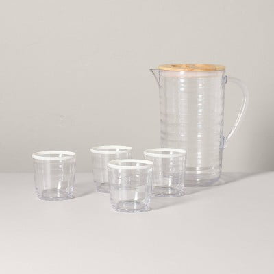 5pc Pitcher Set with 4 Cups White Rim