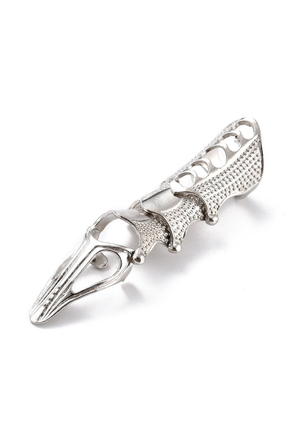 5pc Plague Doctor Shape Alloy Full Finger Double Ring Gothic Open Cuff Ring for Men Silver Inner Diameter: 13mm and 17mm