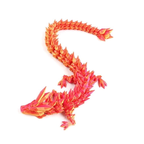5pc Plastic 3D Printed Dragon Ornaments Articulated Dragon for Home Office Decoration Desk Toys Orange Red 300mm