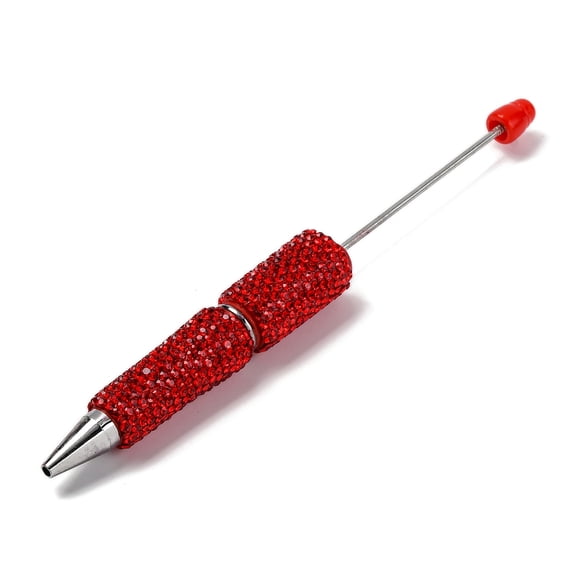 5pc Plastic Ball-Point Pen Glass Rhinestone Beadable Pen for DIY Personalized Pen with Jewelry Beads Crimson 151x16mm